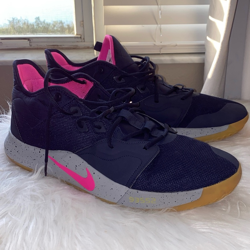 Nike Paul George PG3 A02607-401  Obsidian/Pink Blast Men's Sz 17 Basketball Shoe